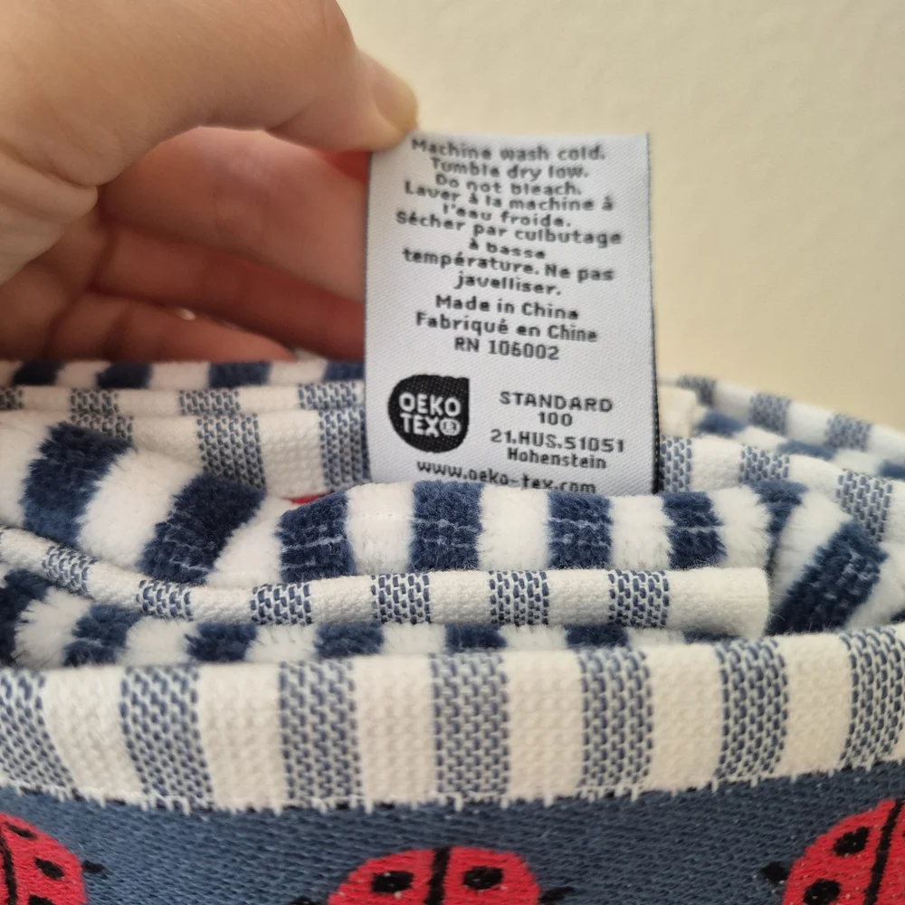 NEW Kassa Decor 100% Cotton Lady Bug Blue Striped 2pc Soft Hand Towel set